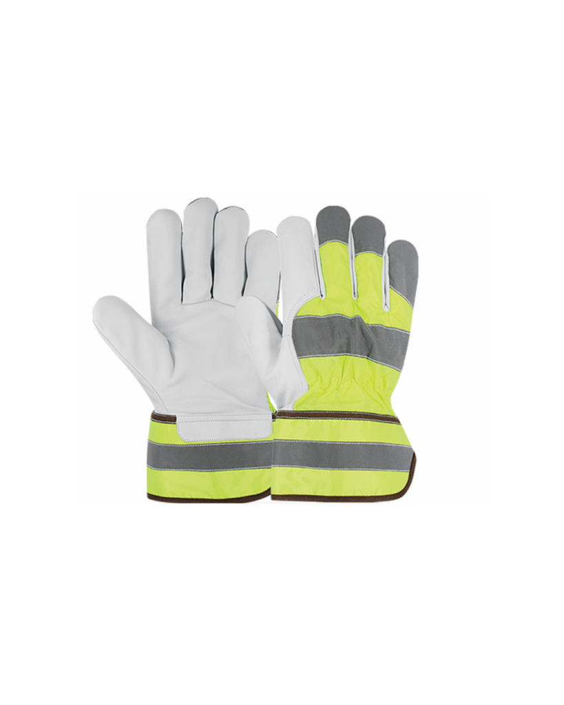 Goatskin hi-vis work gloves with fleece lining