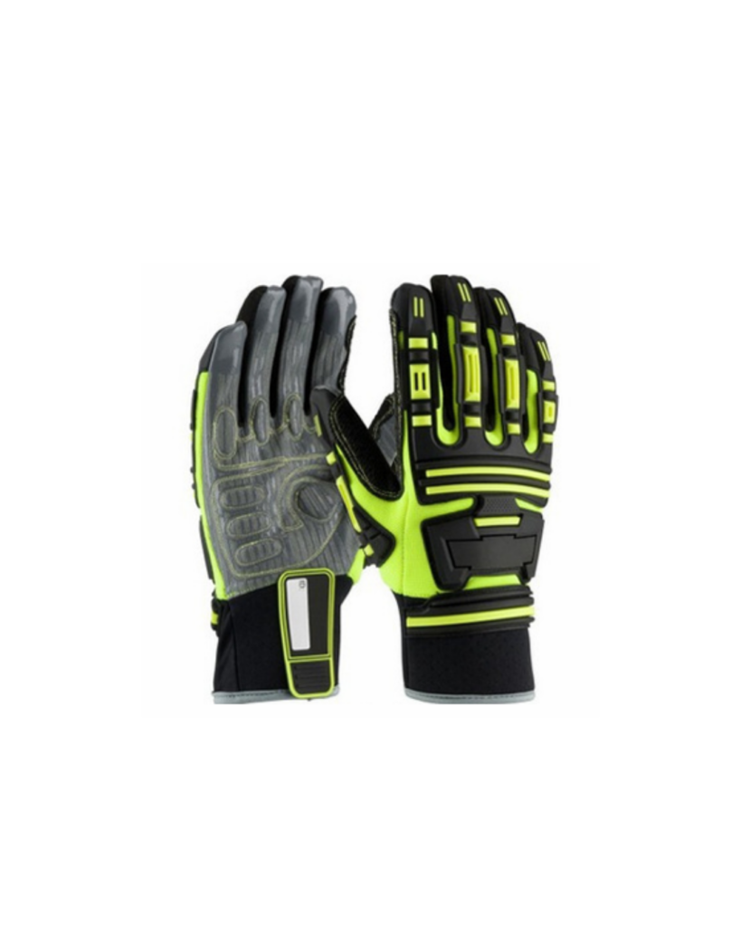 Impact gloves with hi-vis yellow back and TPR knuckle protection