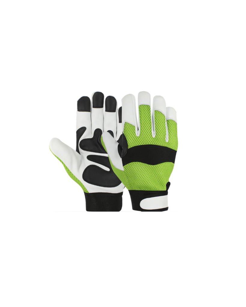 Mechanic gloves in goatskin leather with an air mesh back
